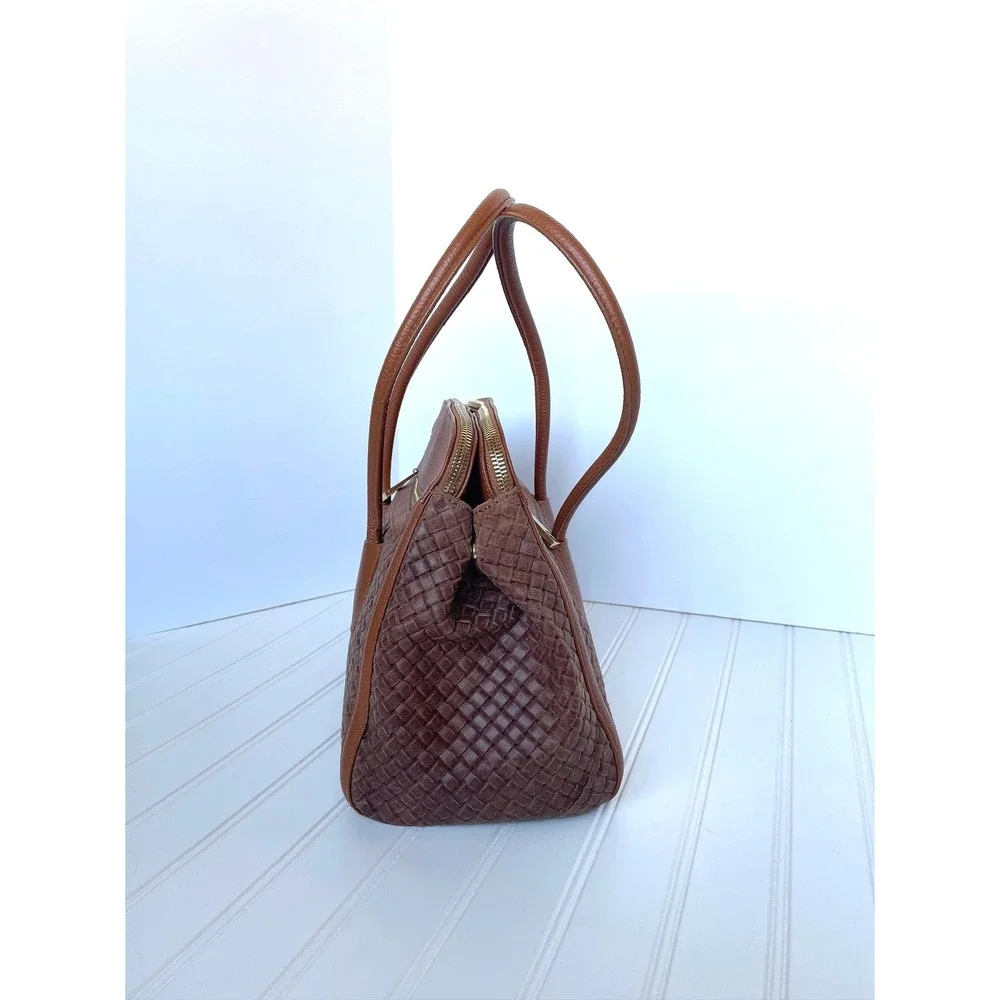 Ilenia Genuine Italian Woven Leather Brown Shoulder Bag Handmade Zip Compartment